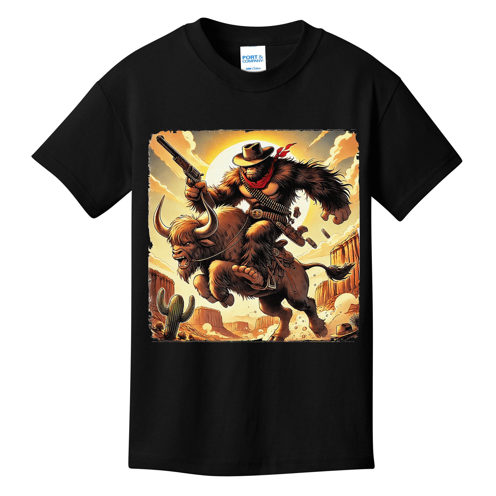 Cowboy Bigfoot Western Vintage Rodeo Graphic Poster Kids T-Shirt