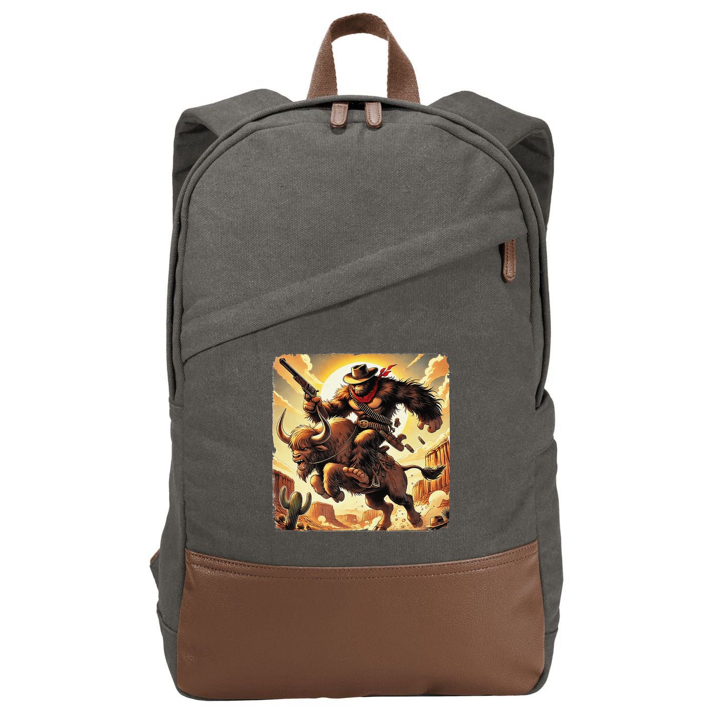 Cowboy Bigfoot Western Vintage Rodeo Graphic Poster Cotton Canvas Backpack