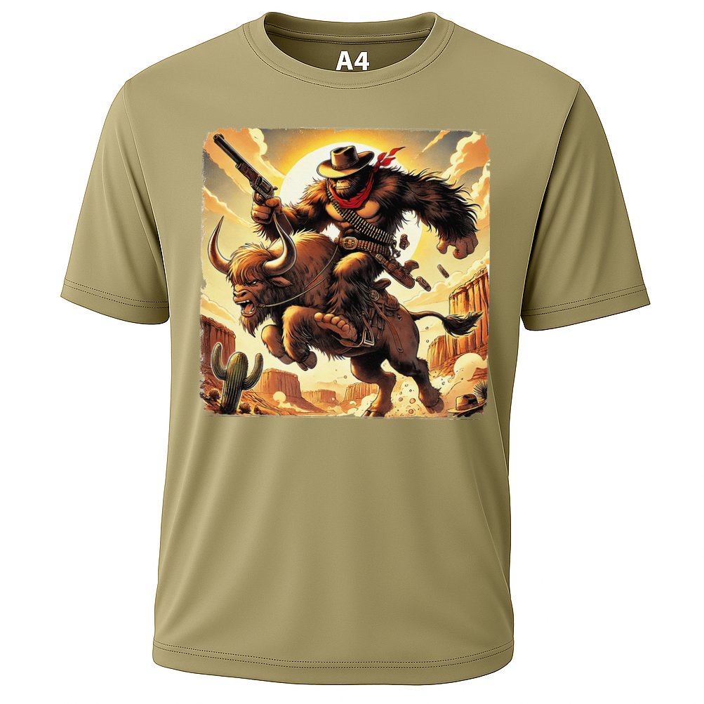 Cowboy Bigfoot Western Vintage Rodeo Graphic Poster Cooling Performance Crew T-Shirt