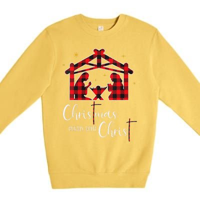 Christmas Begins With Christ Jesus Cross Christian Pajama Premium Crewneck Sweatshirt