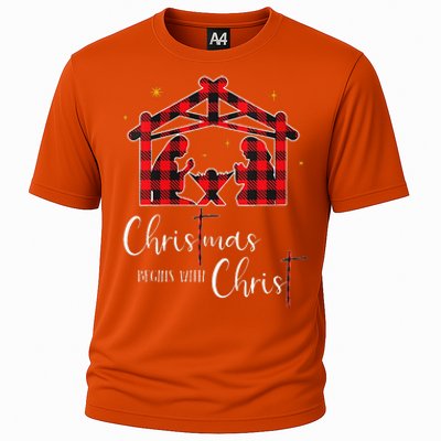 Christmas Begins With Christ Jesus Cross Christian Pajama Cooling Performance Crew T-Shirt