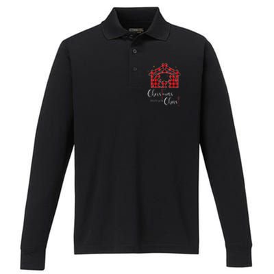 Christmas Begins With Christ Jesus Cross Christian Pajama Performance Long Sleeve Polo