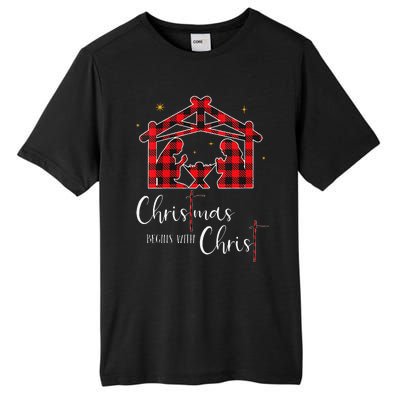 Christmas Begins With Christ Jesus Cross Christian Pajama Tall Fusion ChromaSoft Performance T-Shirt