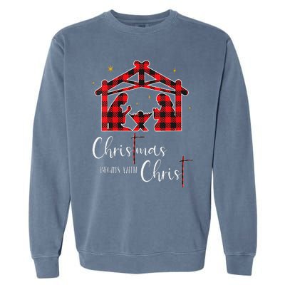 Christmas Begins With Christ Jesus Cross Christian Pajama Garment-Dyed Sweatshirt