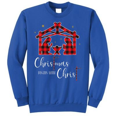 Christmas Begins With Christ Jesus Cross Christian Pajama Sweatshirt