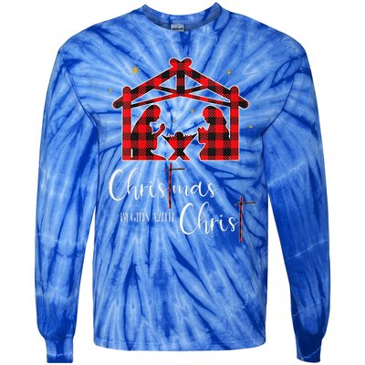 Christmas Begins With Christ Jesus Cross Christian Pajama Tie-Dye Long Sleeve Shirt