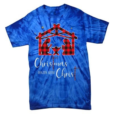 Christmas Begins With Christ Jesus Cross Christian Pajama Tie-Dye T-Shirt