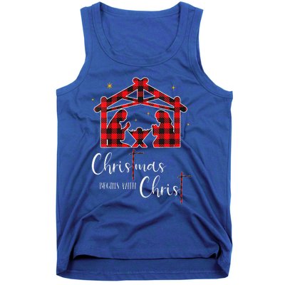 Christmas Begins With Christ Jesus Cross Christian Pajama Tank Top