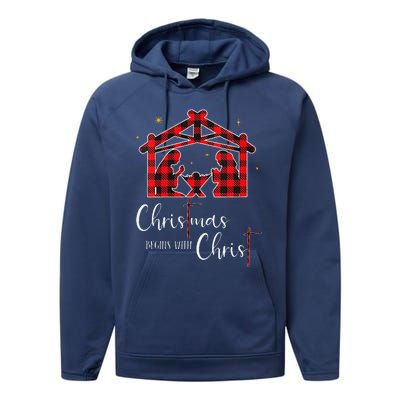 Christmas Begins With Christ Jesus Cross Christian Pajama Performance Fleece Hoodie