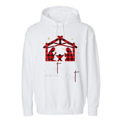 Christmas Begins With Christ Jesus Cross Christian Pajama Garment-Dyed Fleece Hoodie