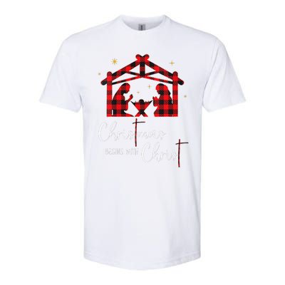 Christmas Begins With Christ Jesus Cross Christian Pajama Softstyle CVC T-Shirt