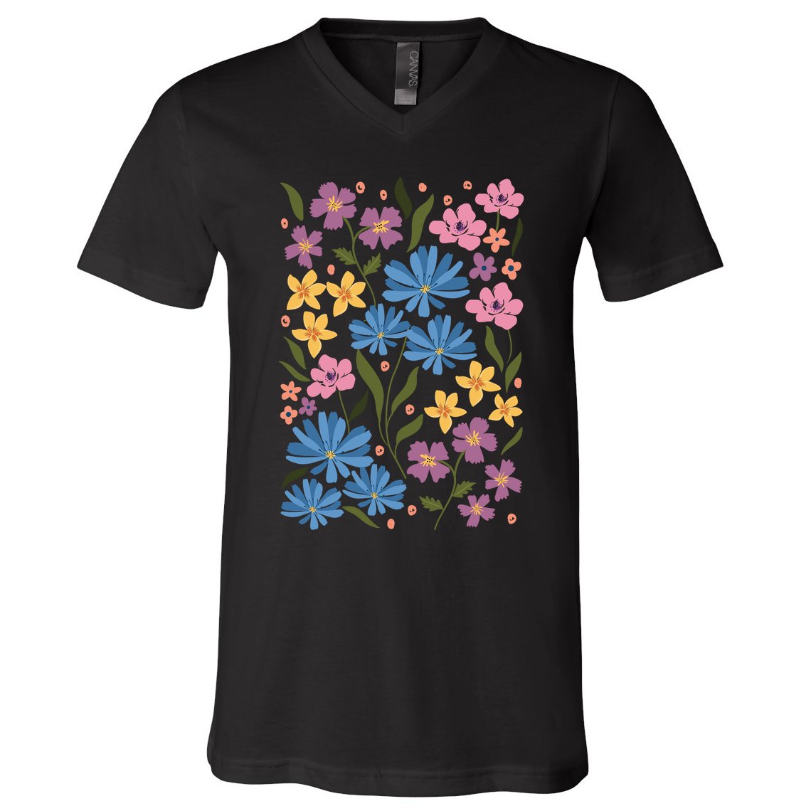Cute Boho Wildflower Floral Pattern V-Neck T-Shirt