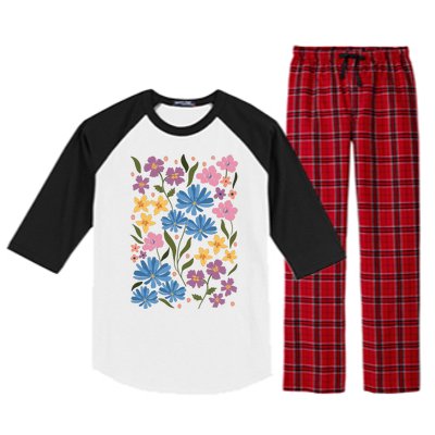 Cute Boho Wildflower Floral Pattern Raglan Sleeve Pajama Set