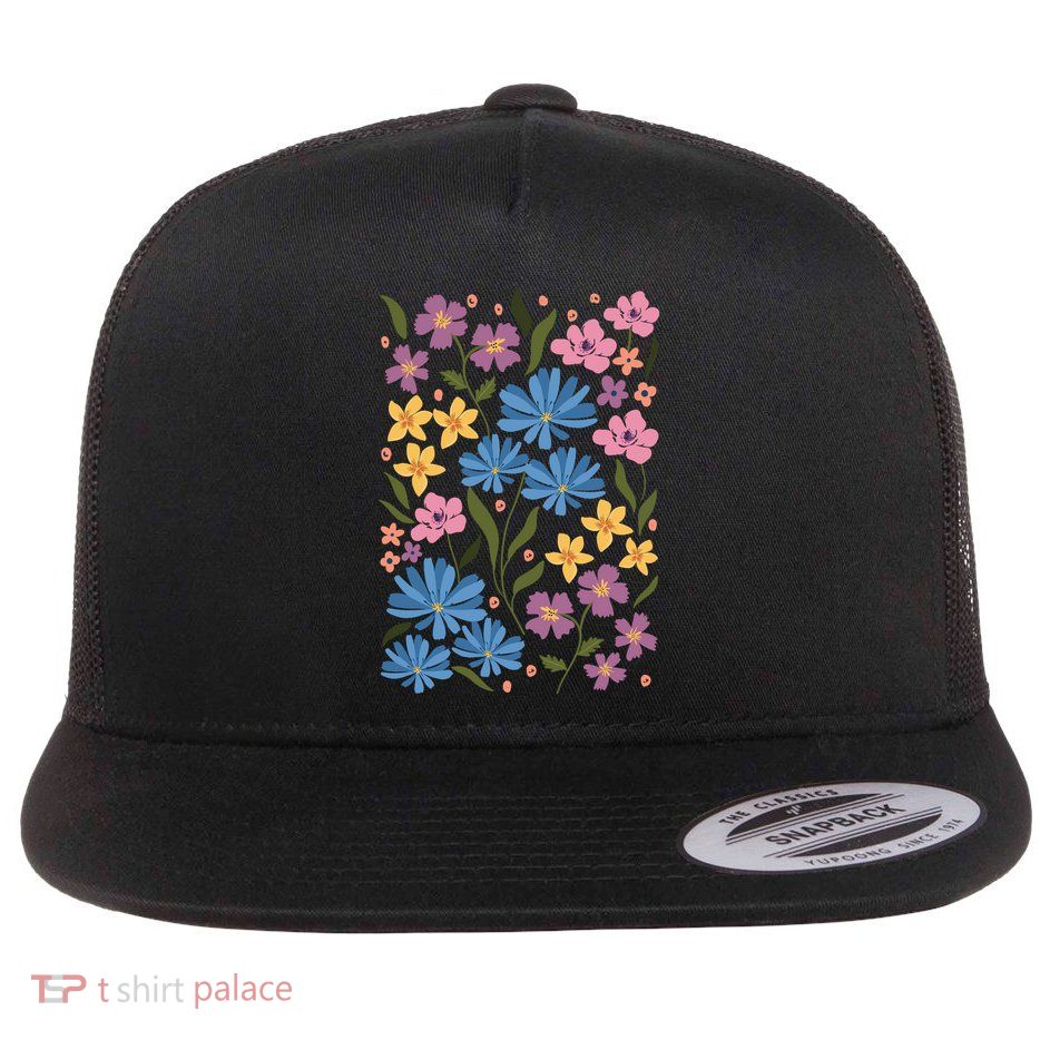 Cute Boho Wildflower Floral Pattern Flatbill Hat