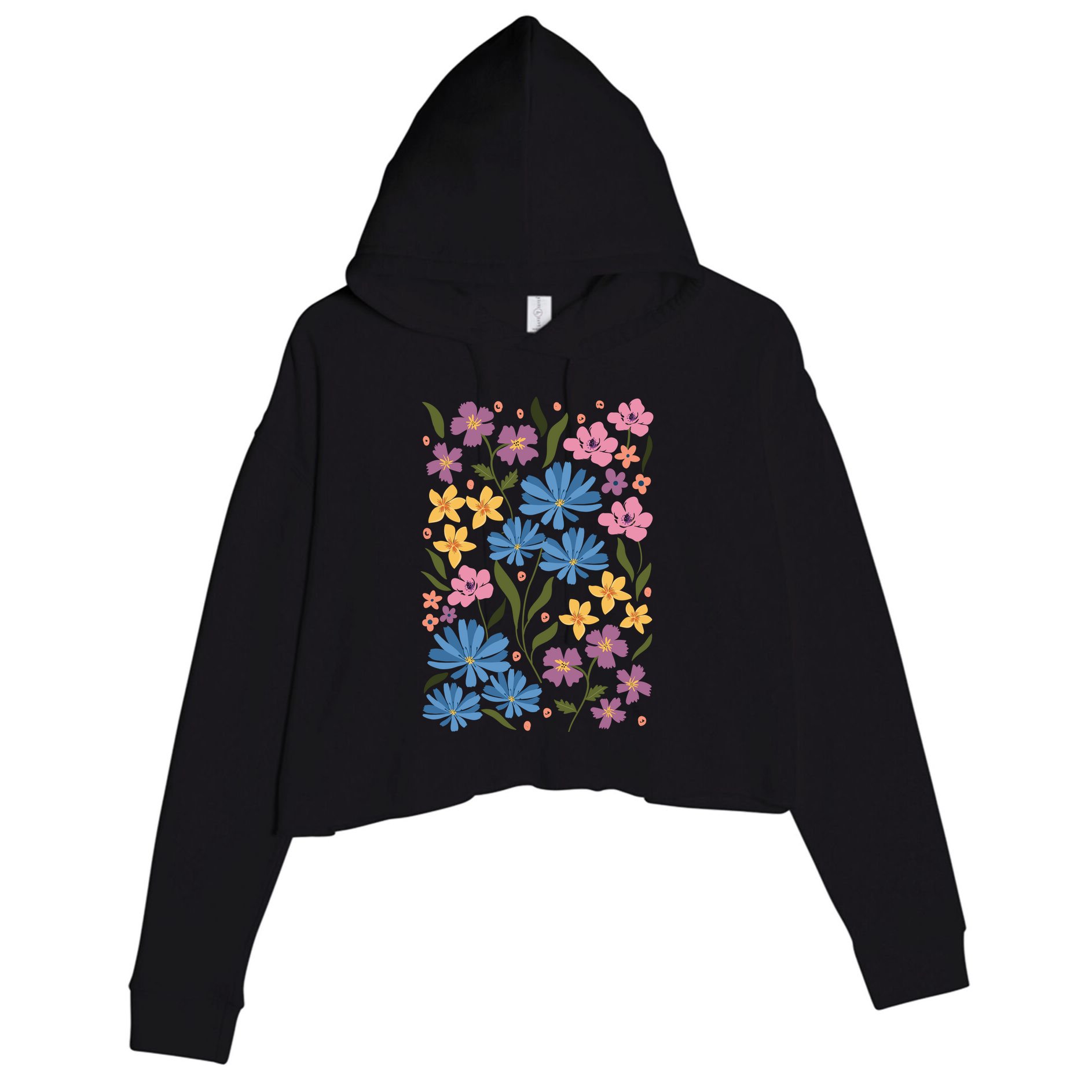 Cute Boho Wildflower Floral Pattern Crop Fleece Hoodie
