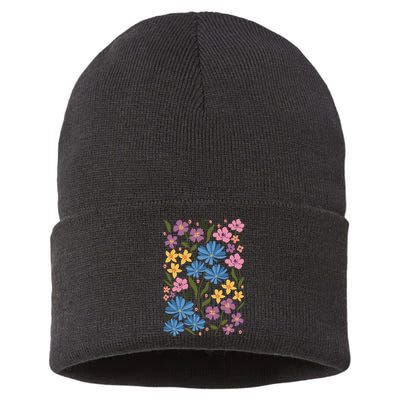 Cute Boho Wildflower Floral Pattern Sustainable Knit Beanie