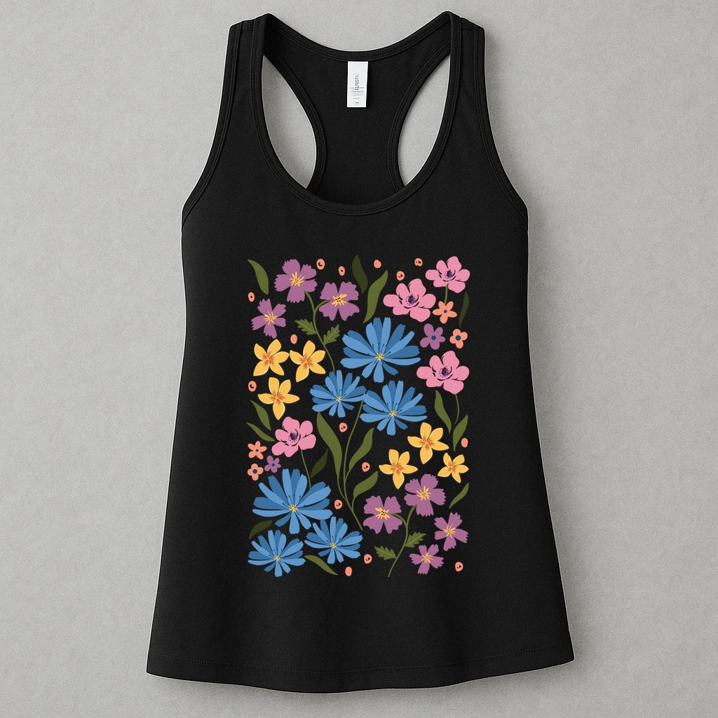 Cute Boho Wildflower Floral Pattern Womens Tank Top