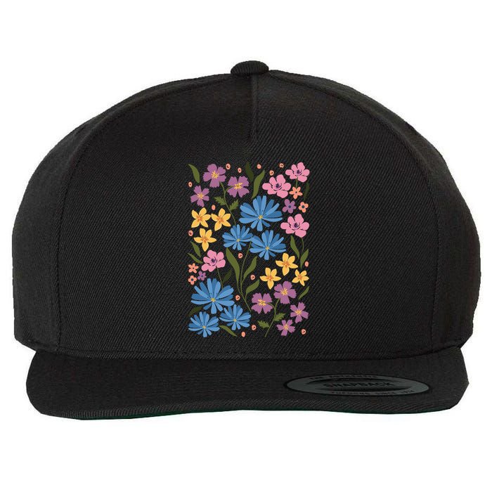 Cute Boho Wildflower Floral Pattern Wool Snapback Cap