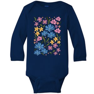 Cute Boho Wildflower Floral Pattern Baby Long Sleeve Bodysuit