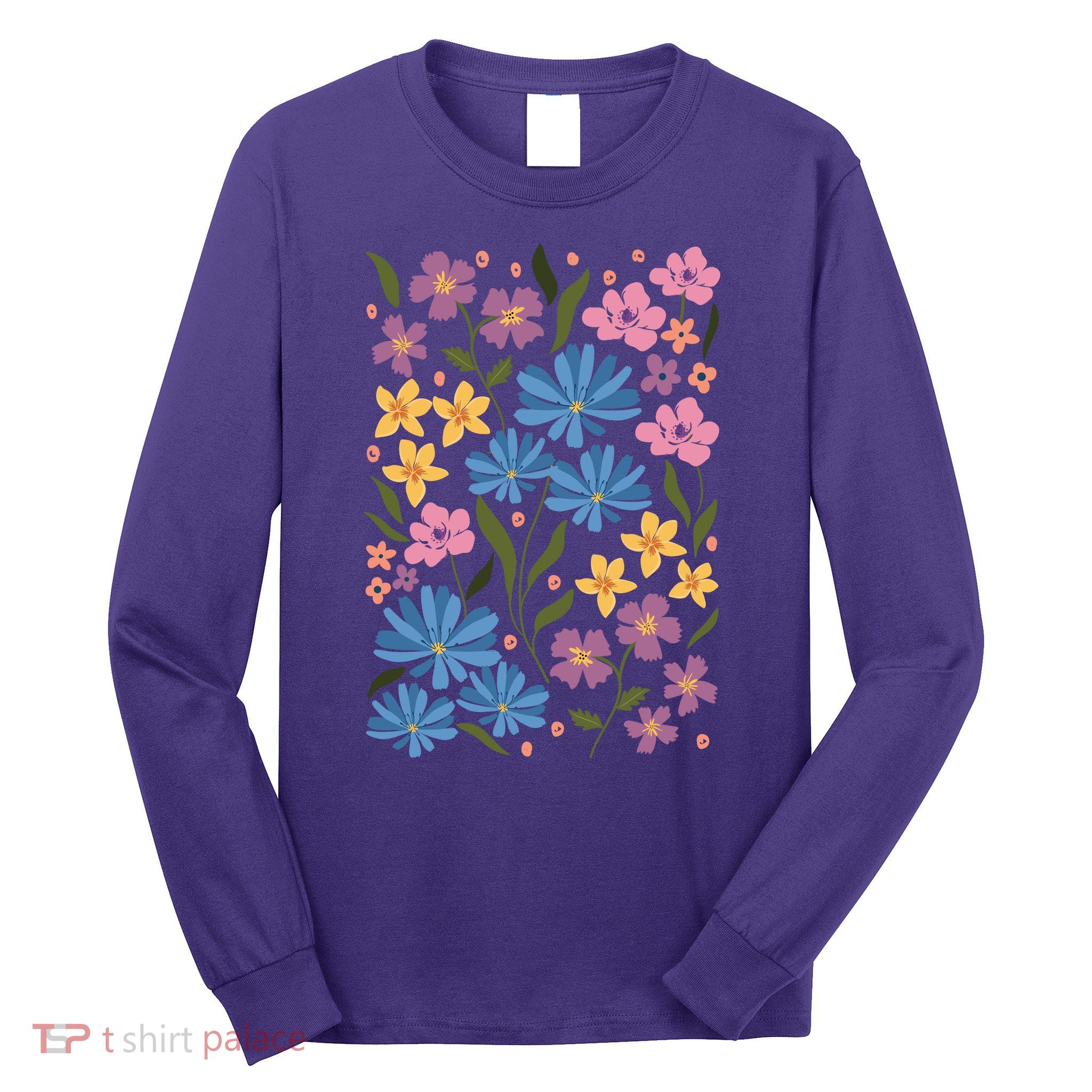 Cute Boho Wildflower Floral Pattern Long Sleeve Shirt