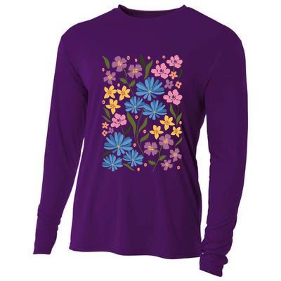 Cute Boho Wildflower Floral Pattern Cooling Performance Long Sleeve Crew