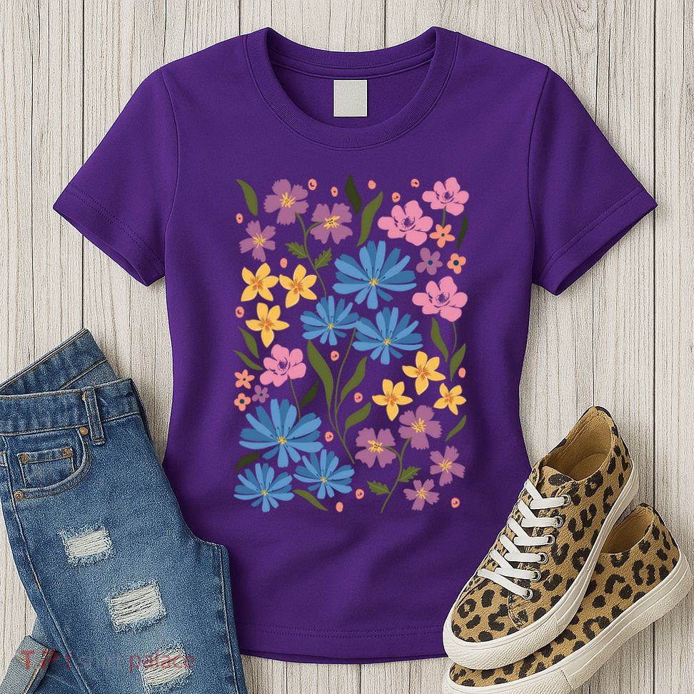 Cute Boho Wildflower Floral Pattern Womens T-Shirt