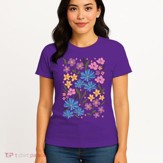 Cute Boho Wildflower Floral Pattern Womens T-Shirt