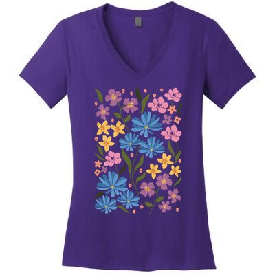 Cute Boho Wildflower Floral Pattern Women's V-Neck T-Shirt