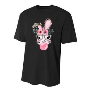 Cute Bunny With Leopard Glasses Bubblegum Easter Day Youth Performance Sprint T-Shirt