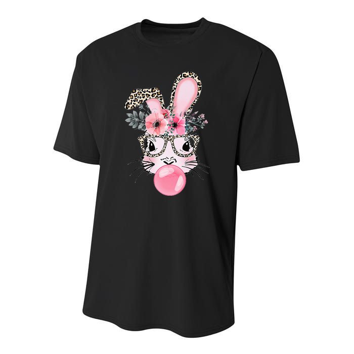 Cute Bunny With Leopard Glasses Bubblegum Easter Day Youth Performance Sprint T-Shirt