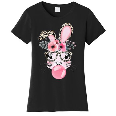 Cute Bunny With Leopard Glasses Bubblegum Easter Day Women's T-Shirt