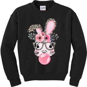 Cute Bunny With Leopard Glasses Bubblegum Easter Day Kids Sweatshirt