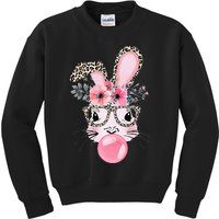 Cute Bunny With Leopard Glasses Bubblegum Easter Day Kids Sweatshirt