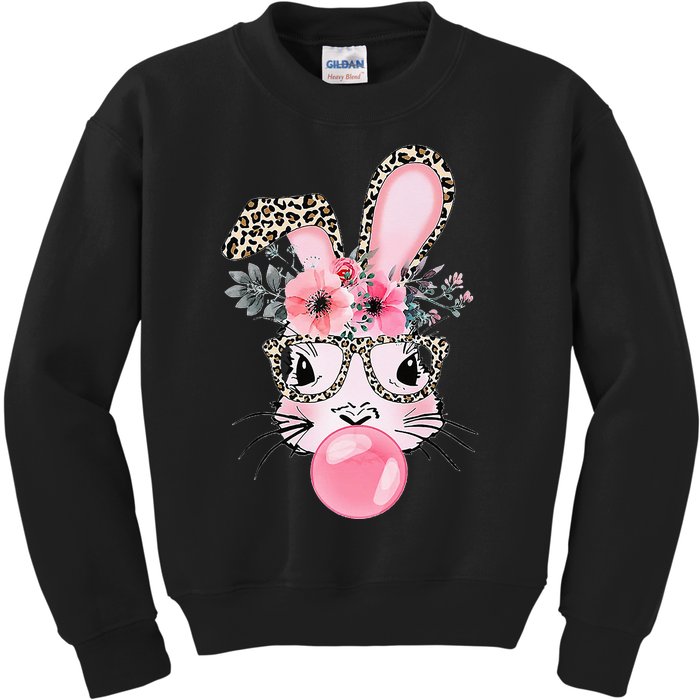 Cute Bunny With Leopard Glasses Bubblegum Easter Day Kids Sweatshirt