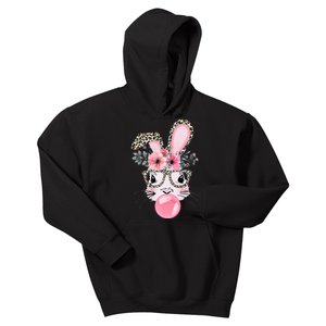 Cute Bunny With Leopard Glasses Bubblegum Easter Day Kids Hoodie