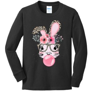 Cute Bunny With Leopard Glasses Bubblegum Easter Day Kids Long Sleeve Shirt