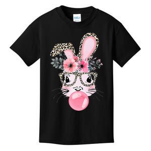 Cute Bunny With Leopard Glasses Bubblegum Easter Day Kids T-Shirt