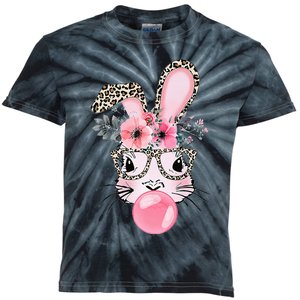 Cute Bunny With Leopard Glasses Bubblegum Easter Day Kids Tie-Dye T-Shirt