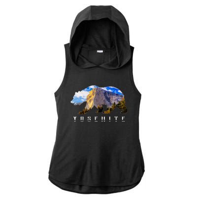 California Bear With Yosemite National Park Image Souvenir Ladies PosiCharge Tri-Blend Wicking Draft Hoodie Tank