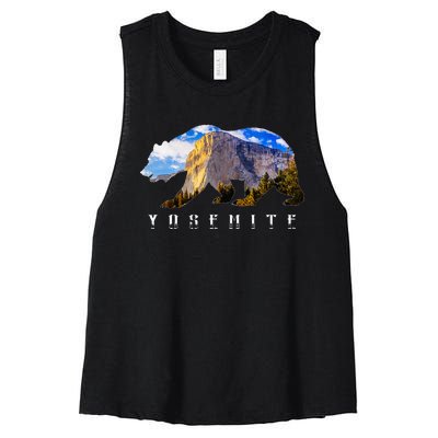 California Bear With Yosemite National Park Image Souvenir Women's Racerback Cropped Tank