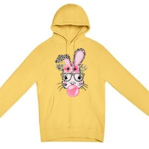 Cute Bunny With Leopard Glasses Bubblegum Easter Day Premium Pullover Hoodie