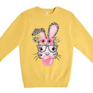 Cute Bunny With Leopard Glasses Bubblegum Easter Day Premium Crewneck Sweatshirt