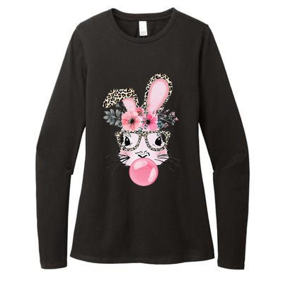 Cute Bunny With Leopard Glasses Bubblegum Easter Day Womens CVC Long Sleeve Shirt