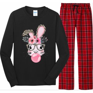 Cute Bunny With Leopard Glasses Bubblegum Easter Day Long Sleeve Pajama Set