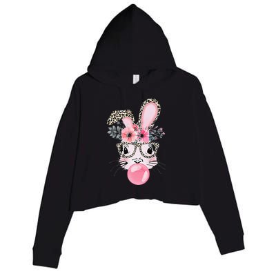 Cute Bunny With Leopard Glasses Bubblegum Easter Day Crop Fleece Hoodie