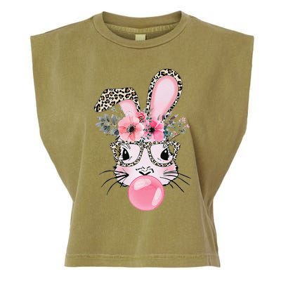 Cute Bunny With Leopard Glasses Bubblegum Easter Day Garment-Dyed Women's Muscle Tee