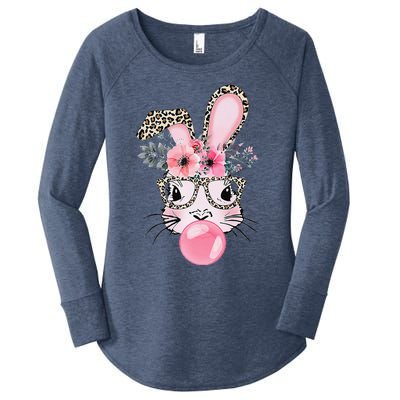 Cute Bunny With Leopard Glasses Bubblegum Easter Day Women's Perfect Tri Tunic Long Sleeve Shirt