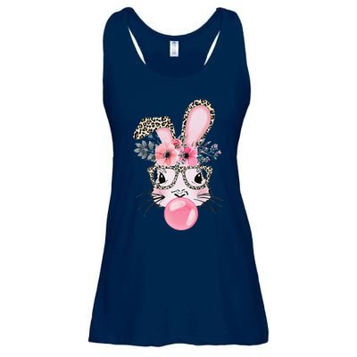 Cute Bunny With Leopard Glasses Bubblegum Easter Day Ladies Essential Flowy Tank