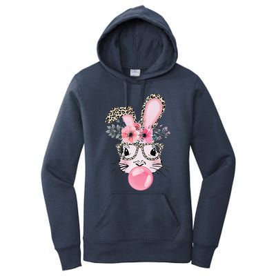 Cute Bunny With Leopard Glasses Bubblegum Easter Day Women's Pullover Hoodie