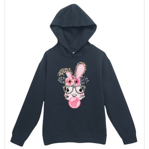 Cute Bunny With Leopard Glasses Bubblegum Easter Day Urban Pullover Hoodie